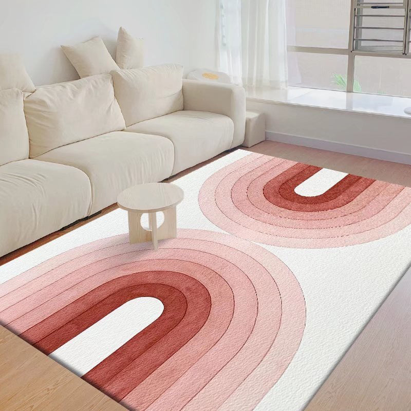 Dark Red Modern Rug Polyester Circle Indoor Rug Stain Resistant Rug for Home Decor