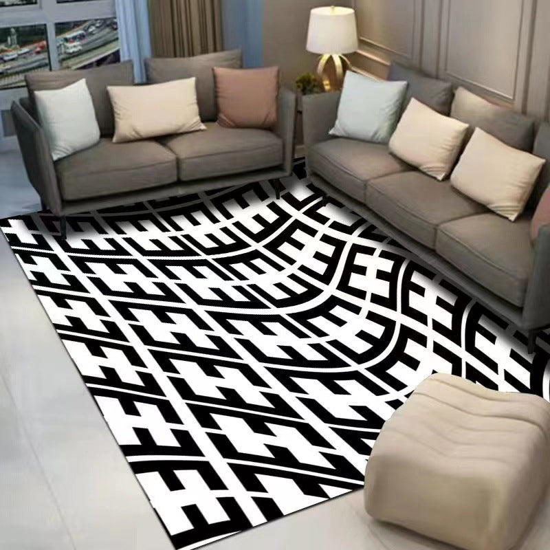 White Graphic Rug Polyester Modern Rug Stain Resistant Rug for Living Room