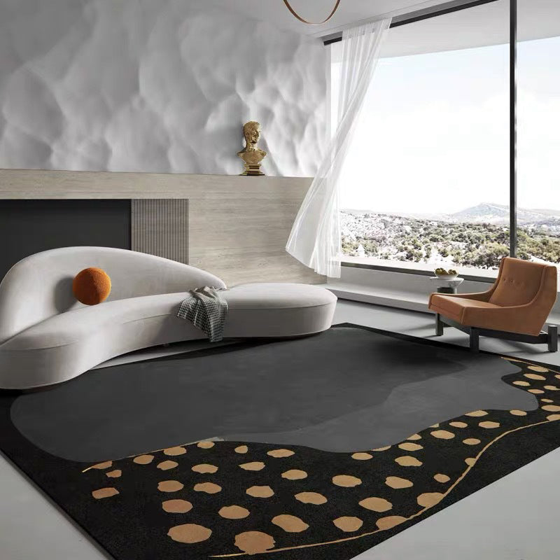 Black Abstract Print Rug Polyester Modern Rug Washable Rug for Living Room