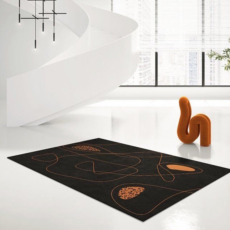 Black Abstract Print Rug Polyester Modern Rug Washable Rug for Living Room