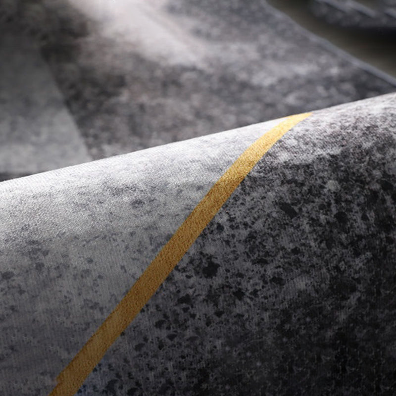 Black Abstract Print Rug Polyester Modern Rug Washable Rug for Living Room