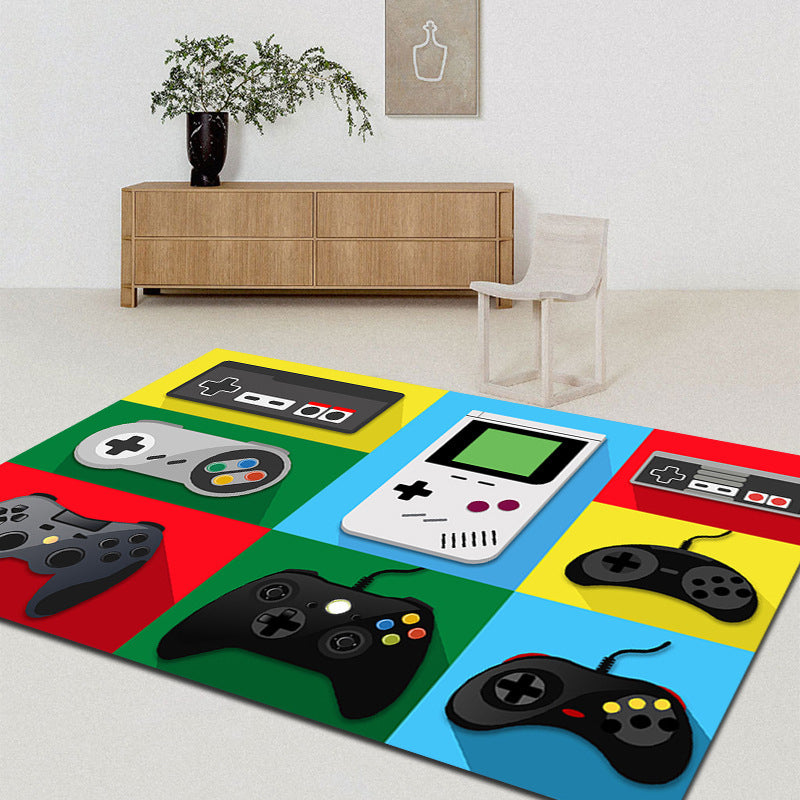 Modern Game Pad Print Rug Polyester Area Rug Washable Carpet with Non-Slip Backing
