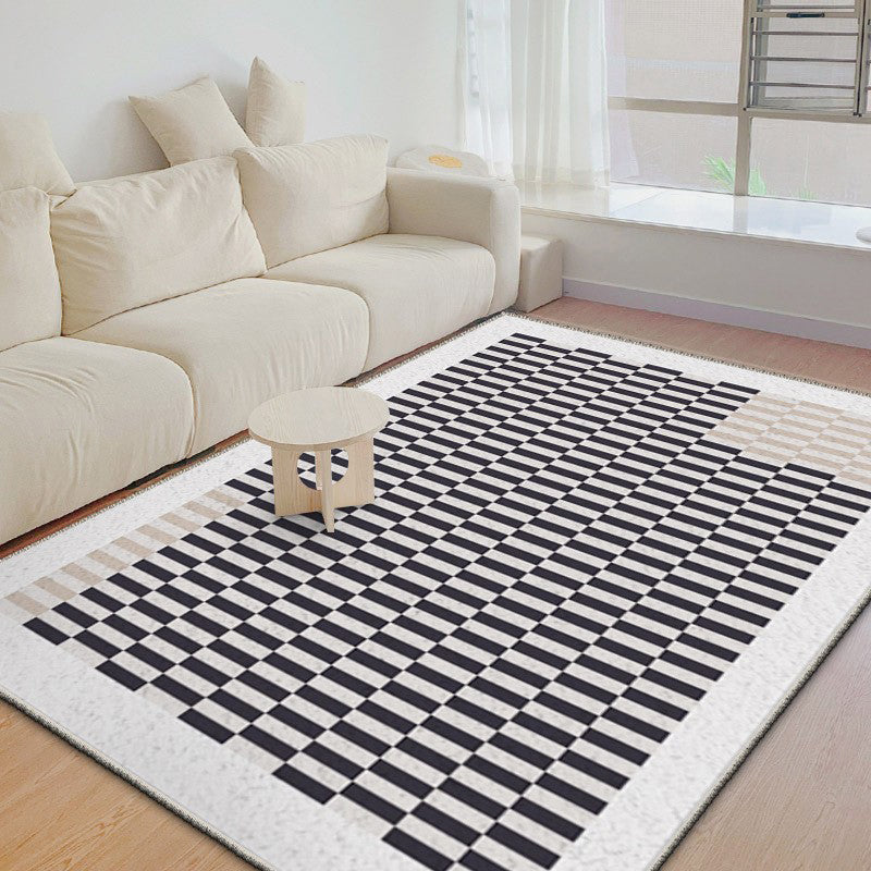 Light Grey Striped Rug Polyester Simple Area Rug Washable Rug for Living Room
