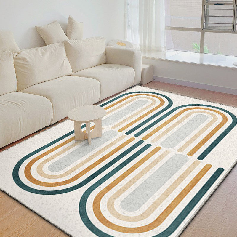 Light Grey Striped Rug Polyester Simple Area Rug Washable Rug for Living Room