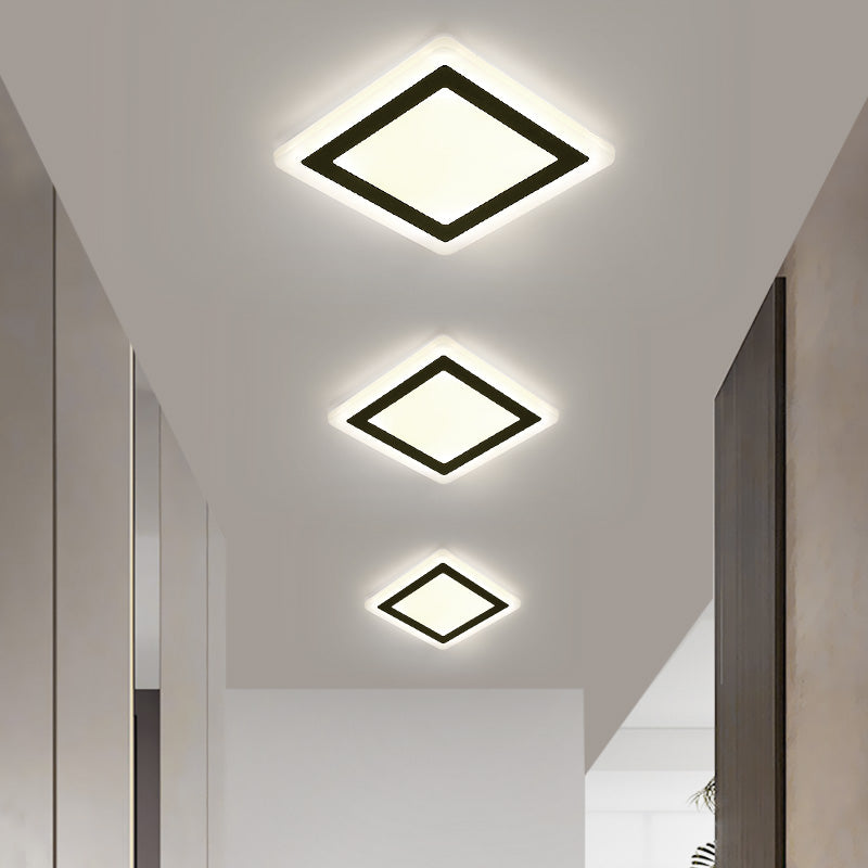 Plafonnier LED de forme carrée en fer moderne, 1 lumière, montage encastré pour allée et balcon