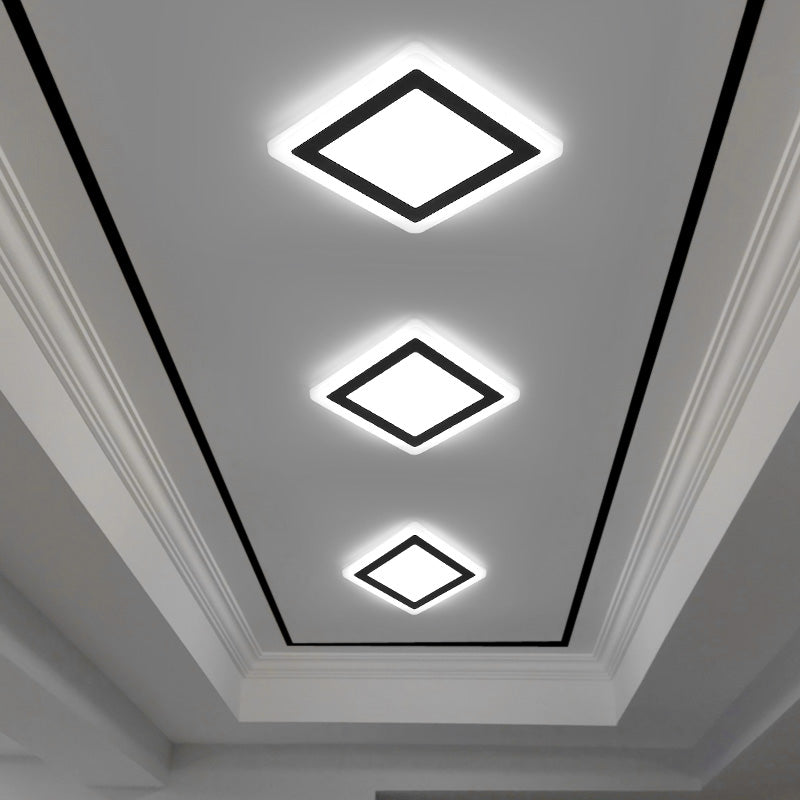 Plafonnier LED de forme carrée en fer moderne, 1 lumière, montage encastré pour allée et balcon