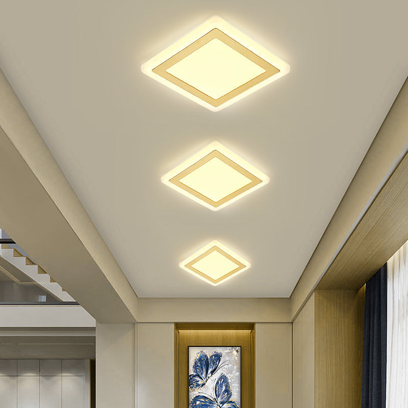 Plafonnier LED de forme carrée en fer moderne, 1 lumière, montage encastré pour allée et balcon