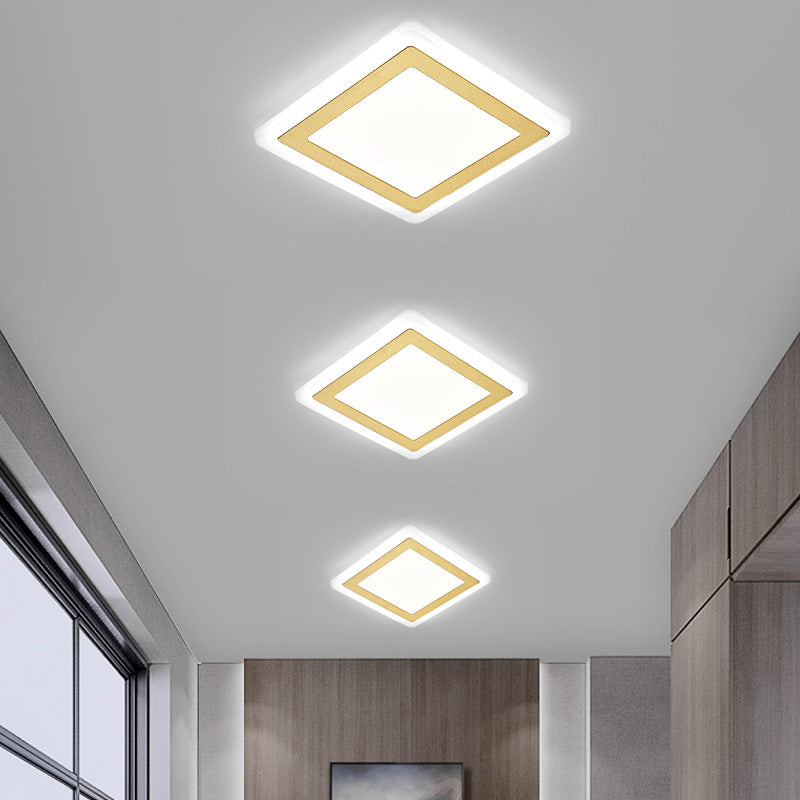 Plafonnier LED de forme carrée en fer moderne, 1 lumière, montage encastré pour allée et balcon
