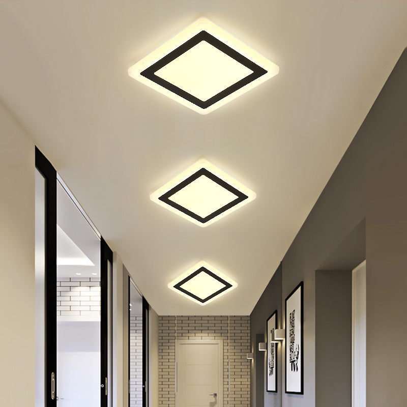 Plafonnier LED de forme carrée en fer moderne, 1 lumière, montage encastré pour allée et balcon