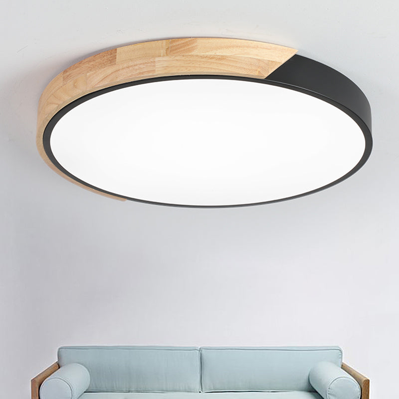 Plafonnier LED de forme ronde macaron fer moderne 1 lumière encastré pour salon