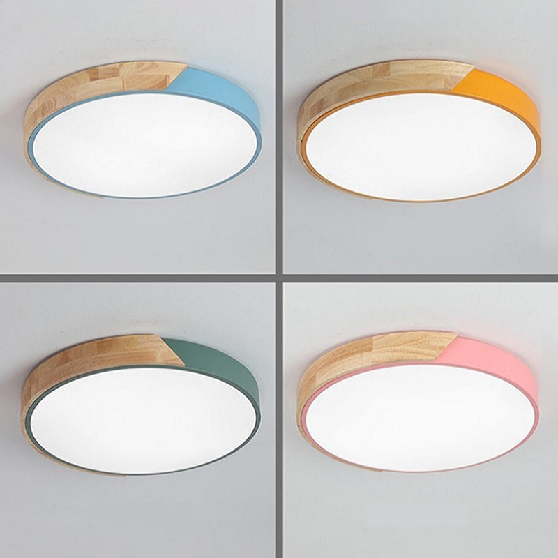 Plafonnier LED de forme ronde macaron fer moderne 1 lumière encastré pour salon