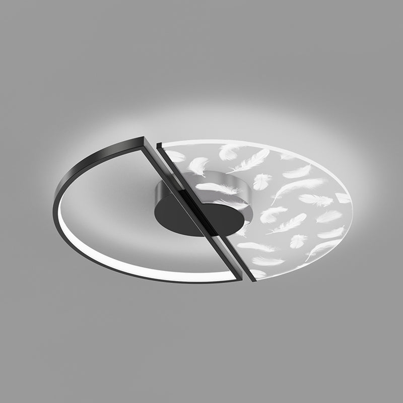 Round Shape Feather Ceiling Lamp Modern Iron 2 Lights Flush Mount for Study Bedroom