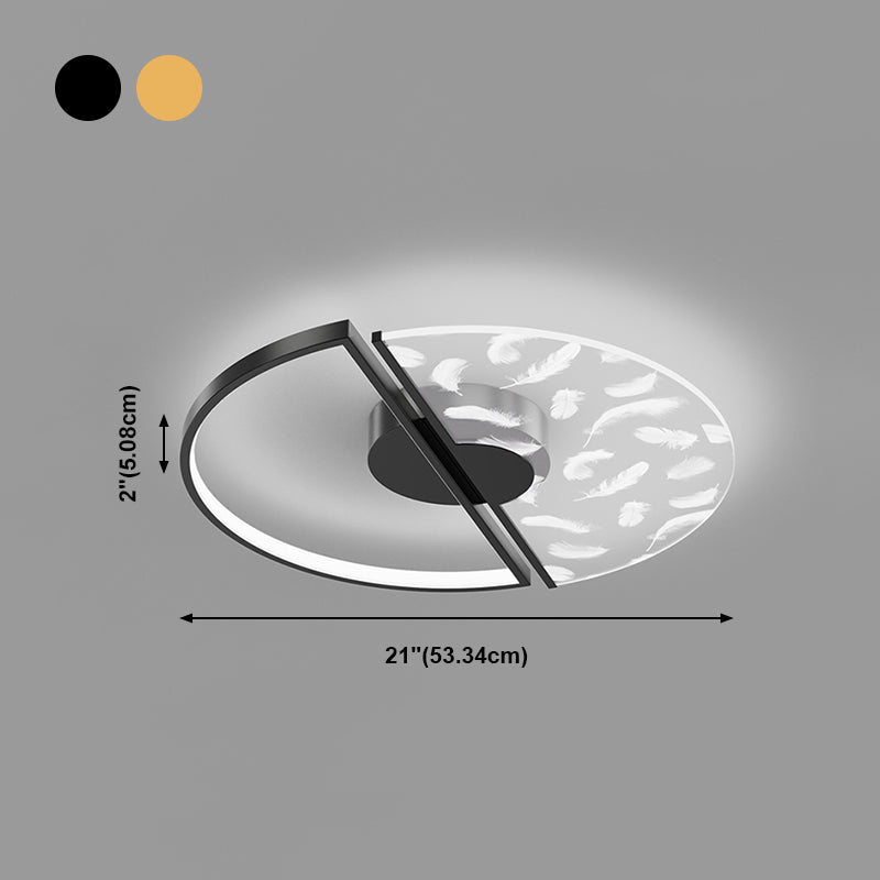 Round Shape Feather Ceiling Lamp Modern Iron 2 Lights Flush Mount for Study Bedroom
