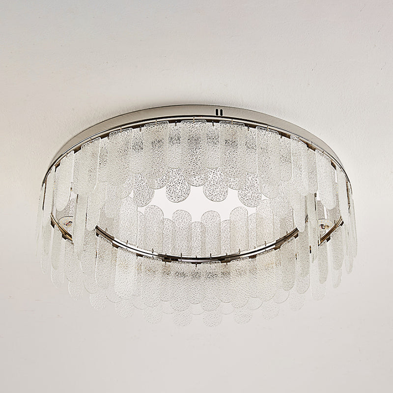 Plafonnier de forme ronde moderne en acier inoxydable, montage encastré avec abat-jour en verre pour pièce