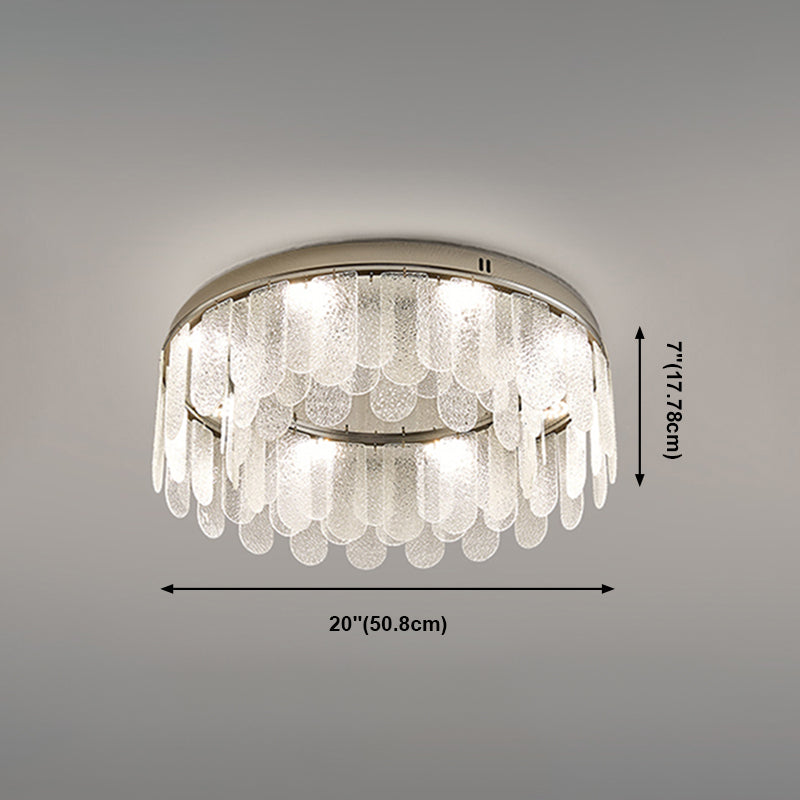 Plafonnier de forme ronde moderne en acier inoxydable, montage encastré avec abat-jour en verre pour pièce