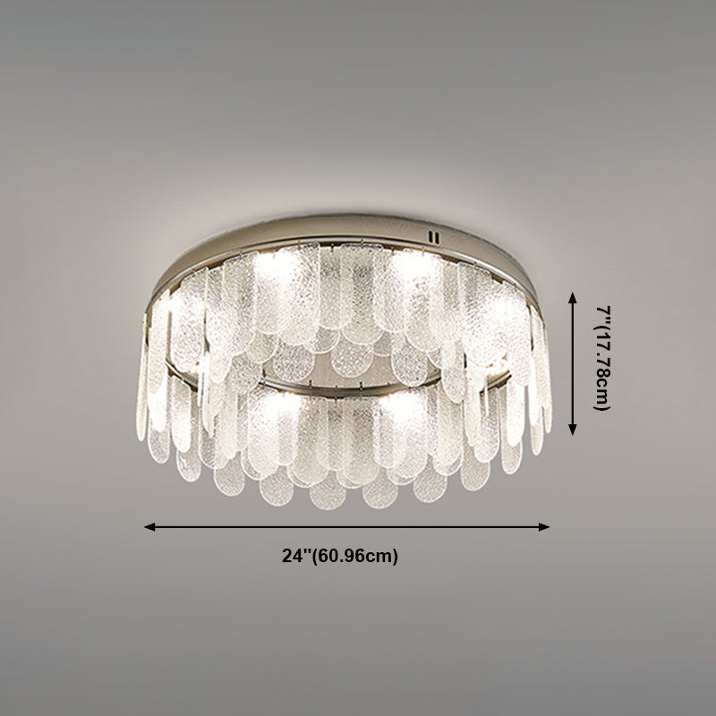 Plafonnier de forme ronde moderne en acier inoxydable, montage encastré avec abat-jour en verre pour pièce