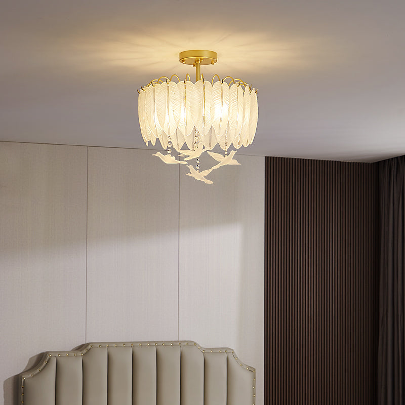 Plafonnier de forme ronde moderne en fer avec abat-jour en verre pour chambre