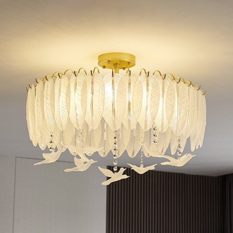Plafonnier de forme ronde moderne en fer avec abat-jour en verre pour chambre
