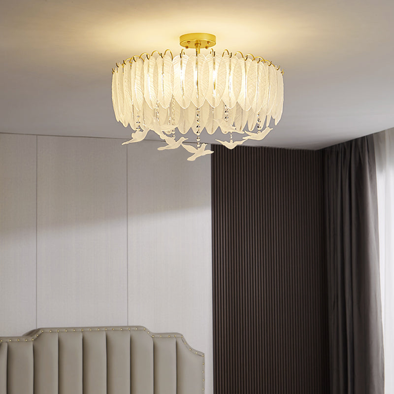 Plafonnier de forme ronde moderne en fer avec abat-jour en verre pour chambre