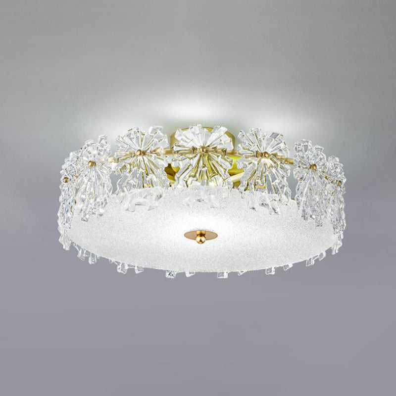 Plafonnier de forme ronde moderne en fer avec abat-jour en verre pour chambre à coucher et étude