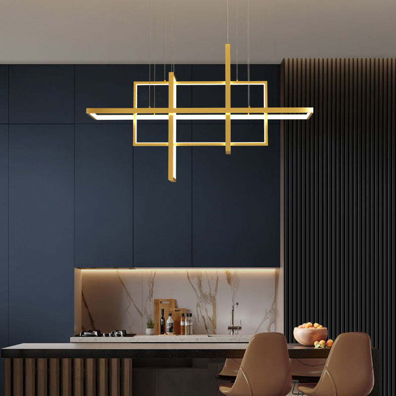 Rectangle Island Lighting Modernism Metal Pendant Light Fixture for Dining Room