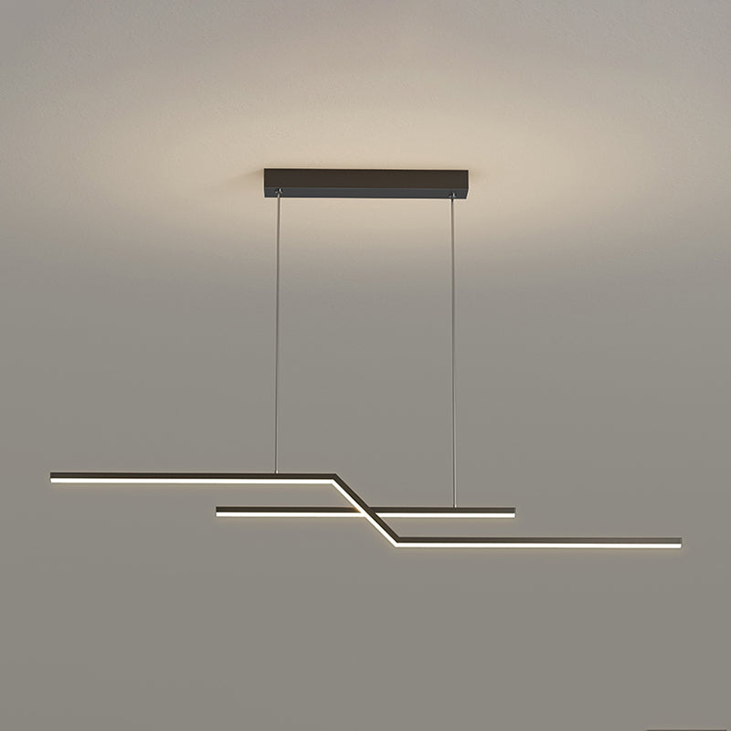 2 Light Linear Island Lighting Modernism Metal Chandelier Light Fixture for Dining Room