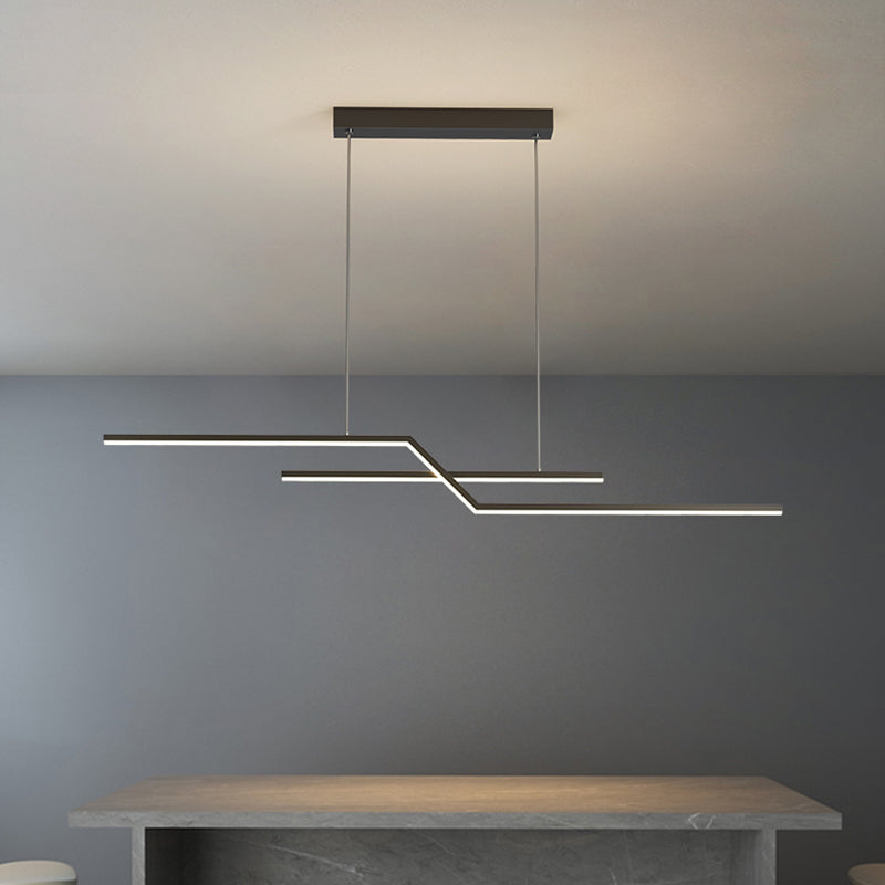 2 Light Linear Island Lighting Modernism Metal Chandelier Light Fixture for Dining Room