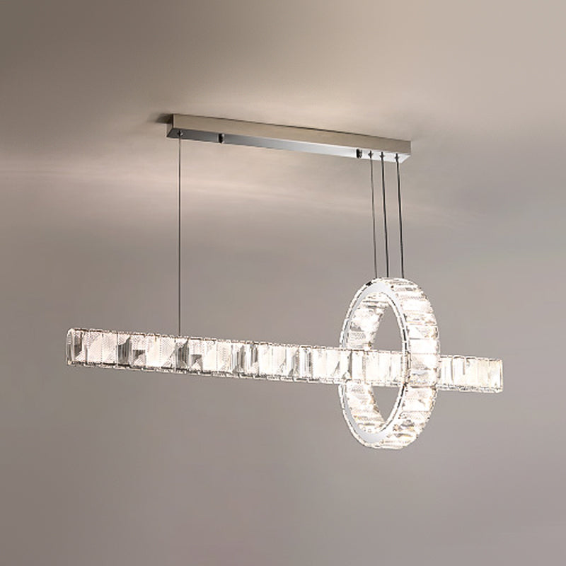 2 Light Linear Island Lights Modernism Crystal Island Light Fixtures in Silver Finish