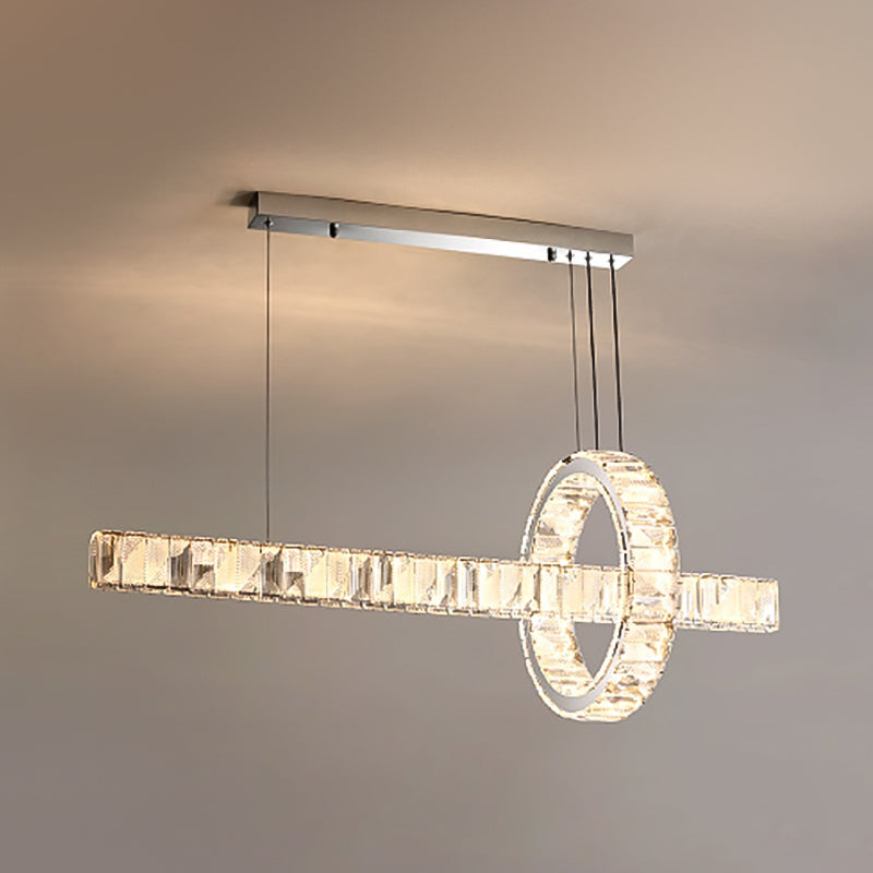 2 Light Linear Island Lights Modernism Crystal Island Light Fixtures in Silver Finish