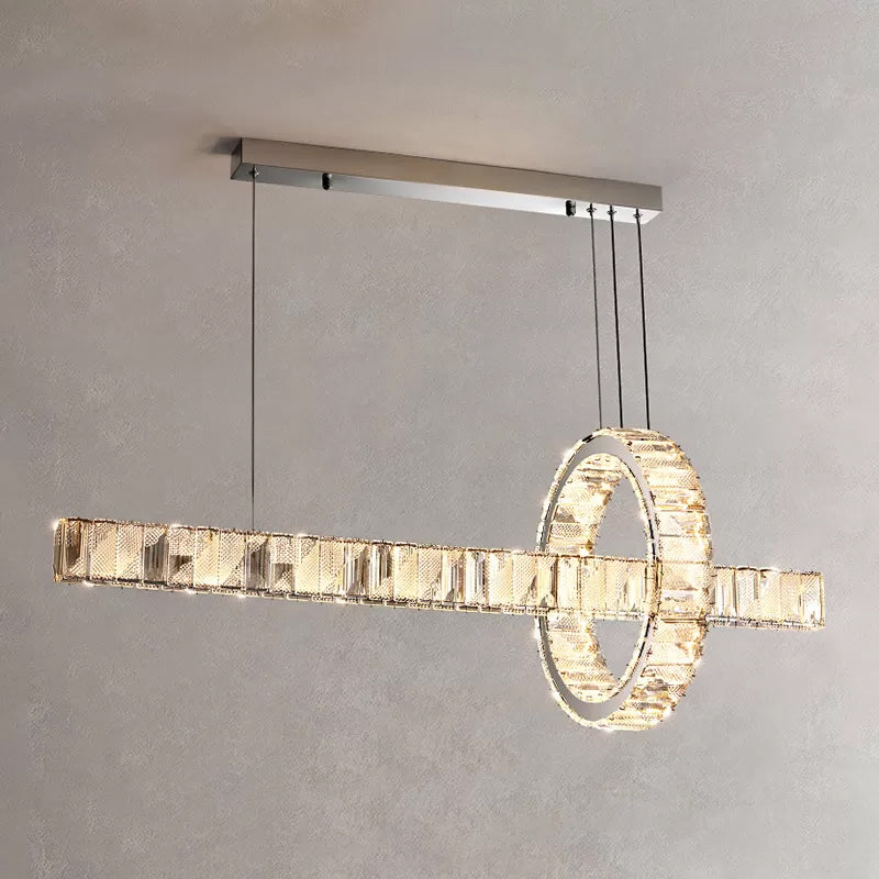 2 Light Linear Island Lights Modernism Crystal Island Light Fixtures in Silver Finish