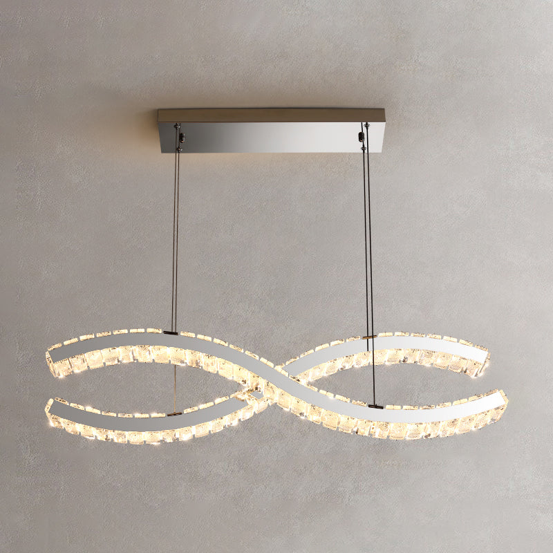 2 Light Linear Island Lights Modernism Crystal Island Light Fixtures in Silver Finish