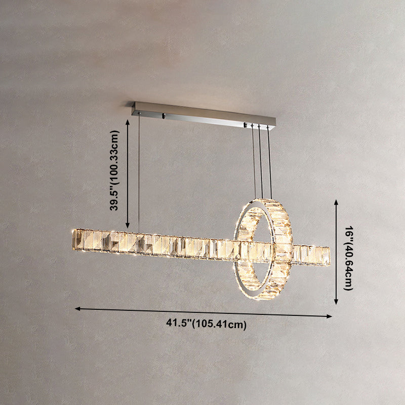 2 Light Linear Island Lights Modernism Crystal Island Light Fixtures in Silver Finish