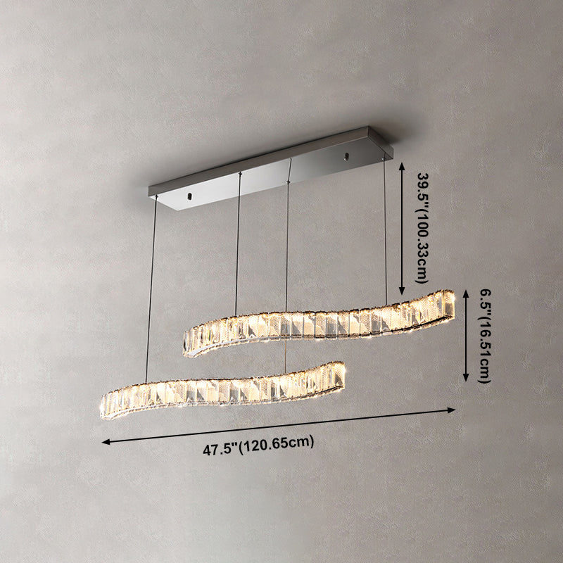 2 Light Linear Island Lights Modernism Crystal Island Light Fixtures in Silver Finish