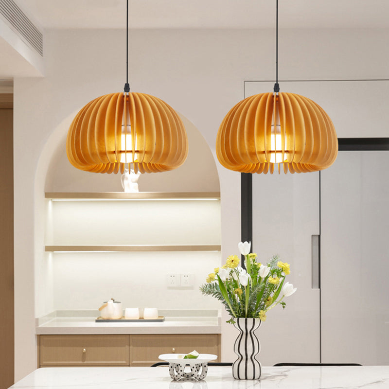 Éclairage suspendu à la nuance de citrouille en bois massif de style moderne 1 pendentif léger pour séjour à domicile