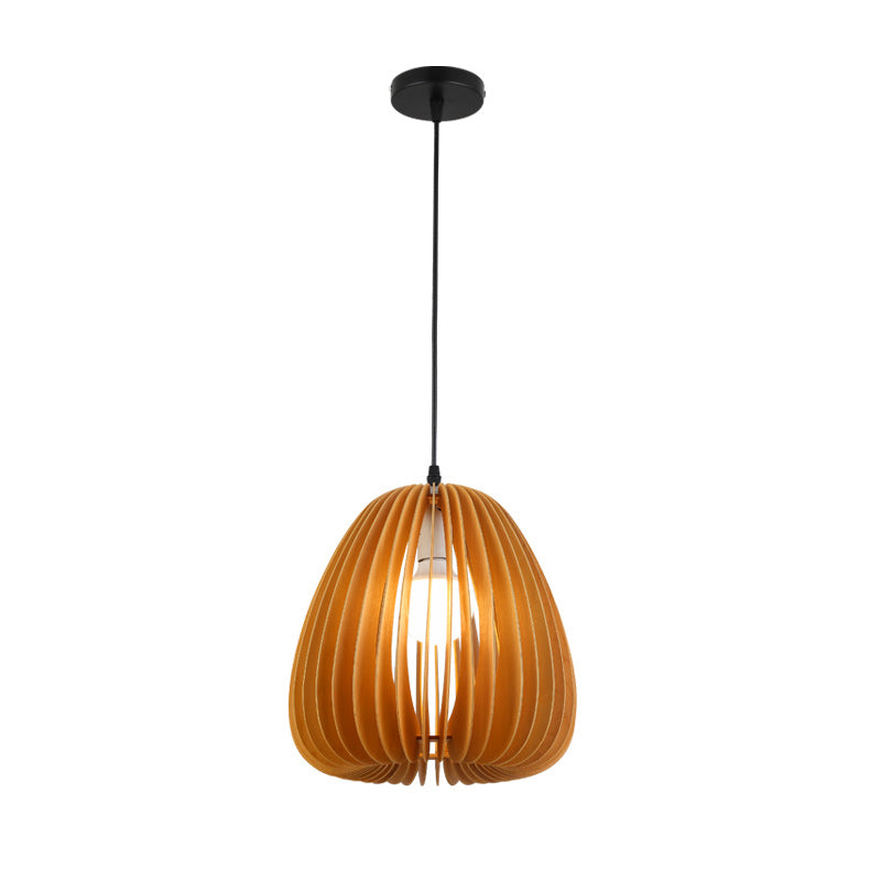Éclairage suspendu à la nuance de citrouille en bois massif de style moderne 1 pendentif léger pour séjour à domicile