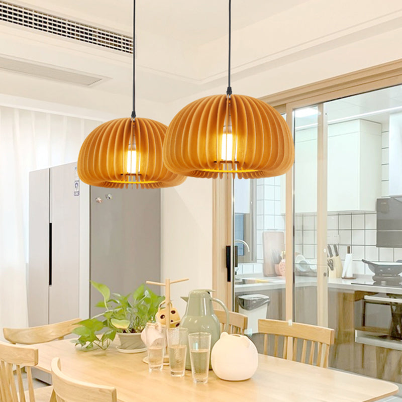 Éclairage suspendu à la nuance de citrouille en bois massif de style moderne 1 pendentif léger pour séjour à domicile