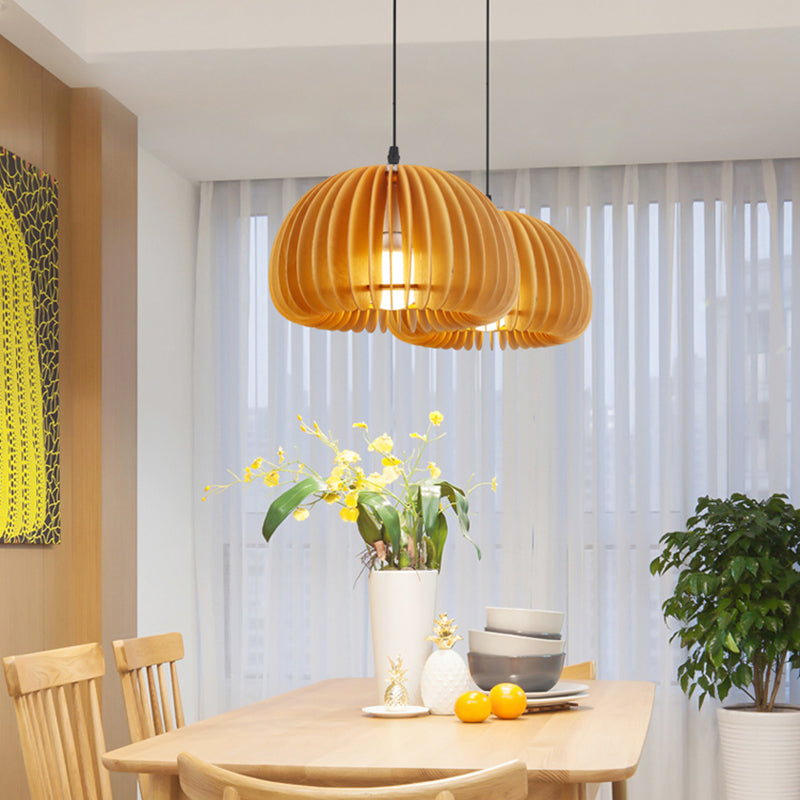 Éclairage suspendu à la nuance de citrouille en bois massif de style moderne 1 pendentif léger pour séjour à domicile