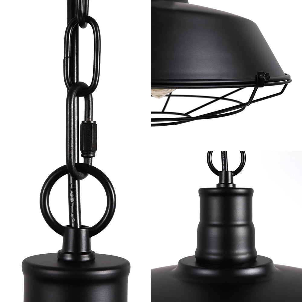 Farmhouse Stylish Barn Ceiling Light Fixture with Cage Shade 1 Bulb Metallic Pendant Lamp in Black, 10"/14"/18" Diameter