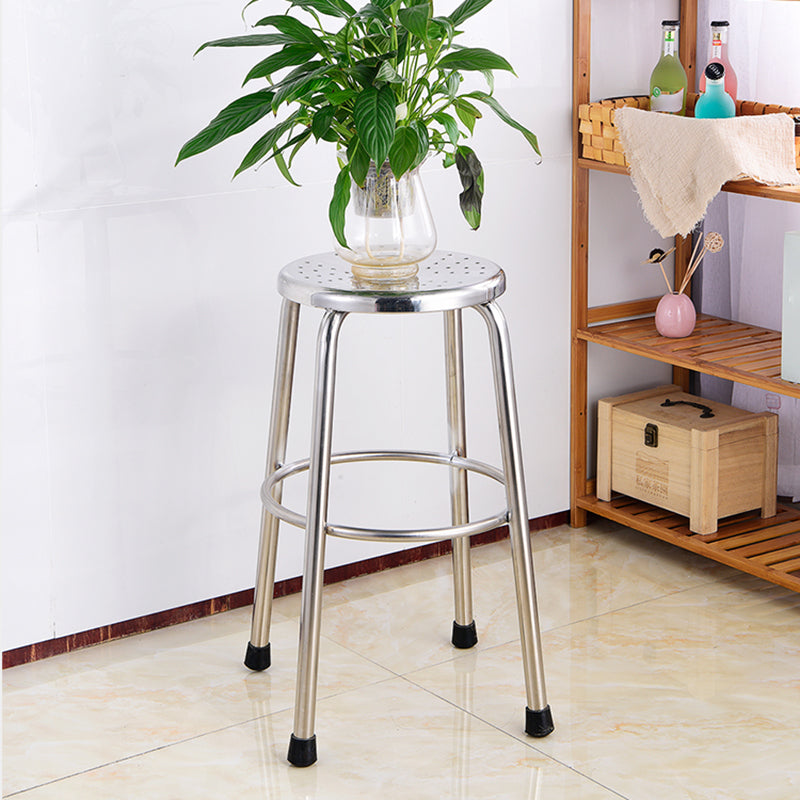 Modern Armless Backless Counter Stool Stainless Steel Laboratory Bar Stool with Pedal