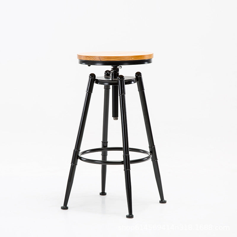 Industrial Style Bar Stool Iron Solid Wood Adjustable Restaurant Cafe Counter Stool