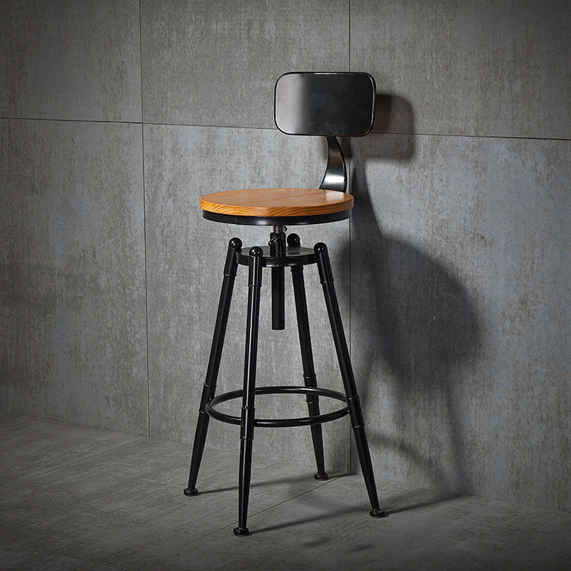 Industrial Style Bar Stool Iron Solid Wood Adjustable Restaurant Cafe Counter Stool