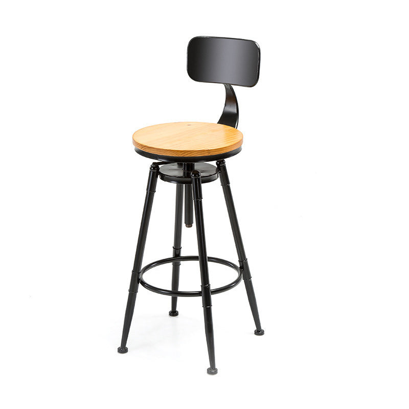 Industrial Style Bar Stool Iron Solid Wood Adjustable Restaurant Cafe Counter Stool