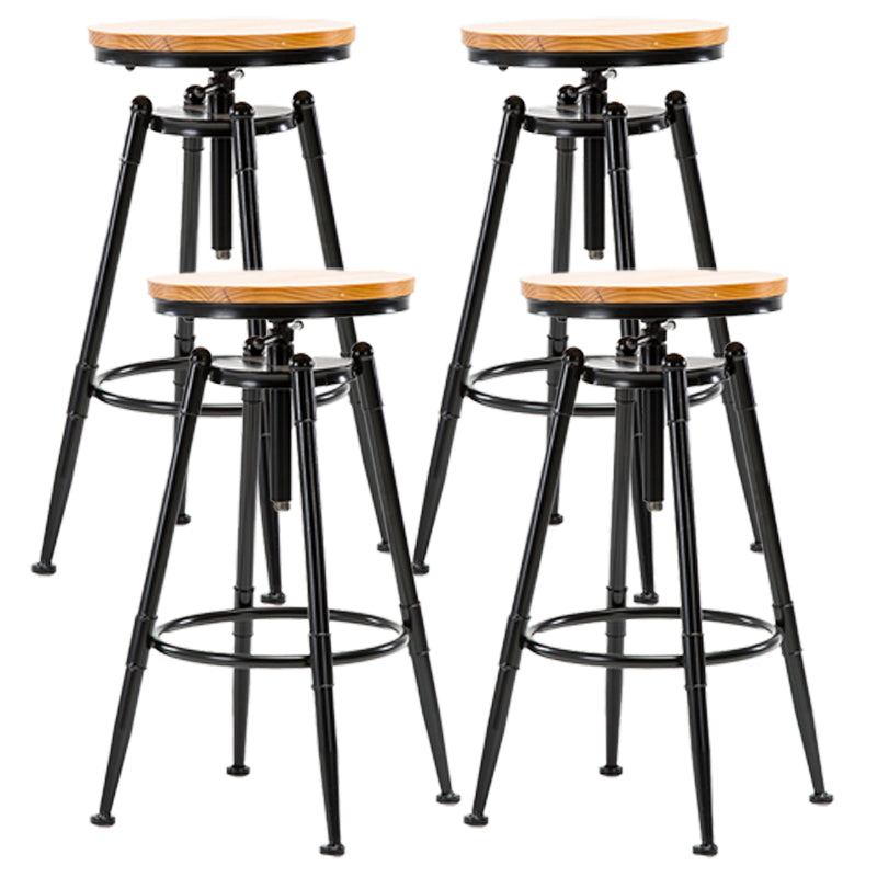 Industrial Style Bar Stool Iron Solid Wood Adjustable Restaurant Cafe Counter Stool