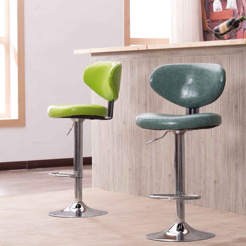 Taburetes escandinavos de cuero con altura ajustable, taburetes de bar giratorios plateados con respaldo bajo