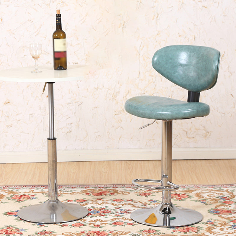 Taburetes escandinavos de cuero con altura ajustable, taburetes de bar giratorios plateados con respaldo bajo