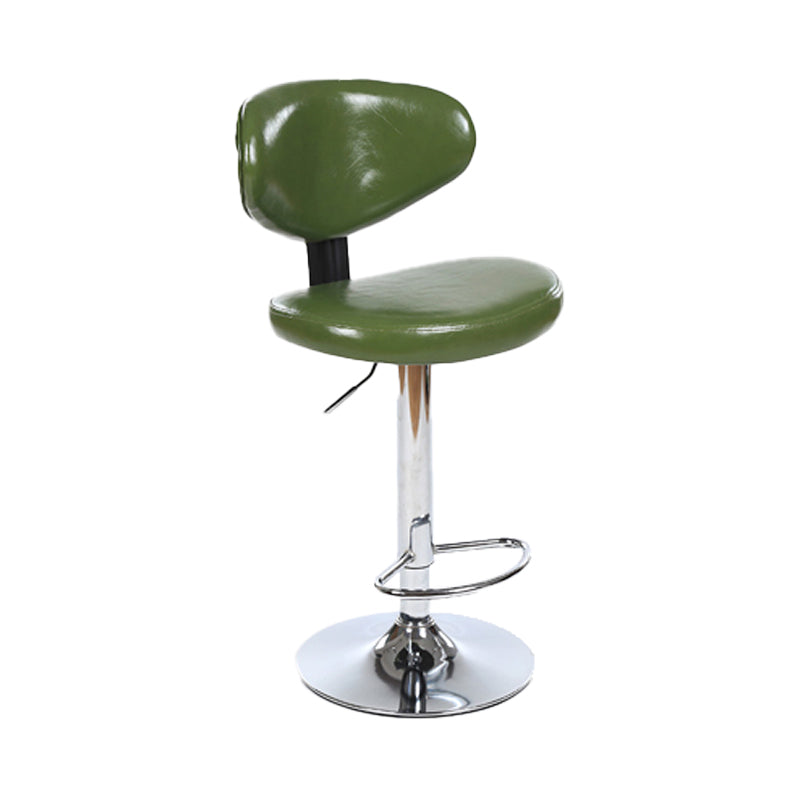 Taburetes escandinavos de cuero con altura ajustable, taburetes de bar giratorios plateados con respaldo bajo