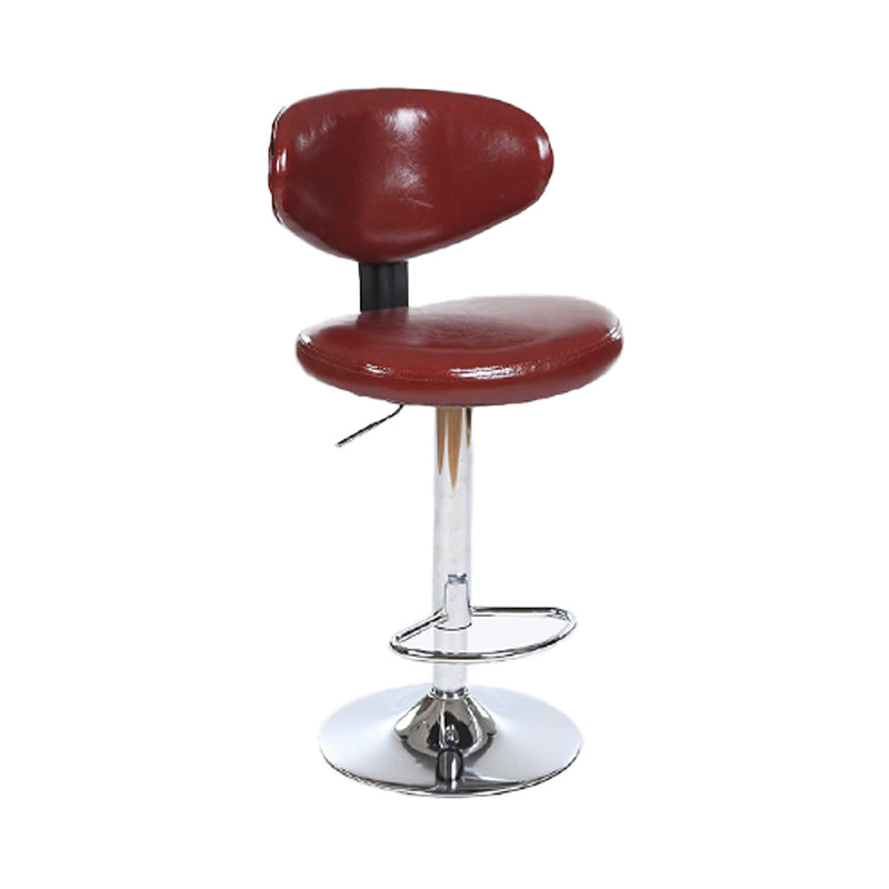 Taburetes escandinavos de cuero con altura ajustable, taburetes de bar giratorios plateados con respaldo bajo