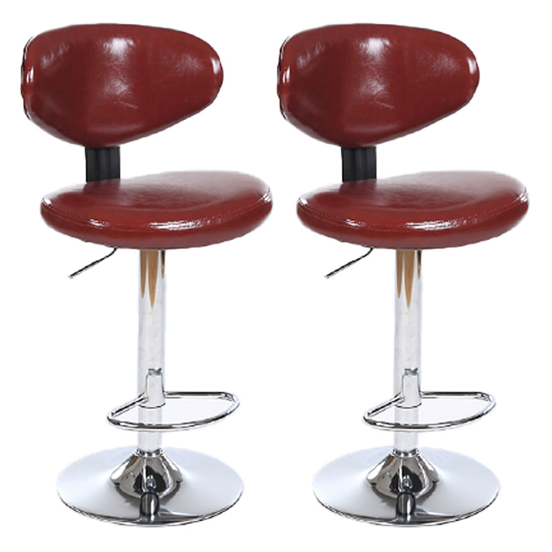 Taburetes escandinavos de cuero con altura ajustable, taburetes de bar giratorios plateados con respaldo bajo