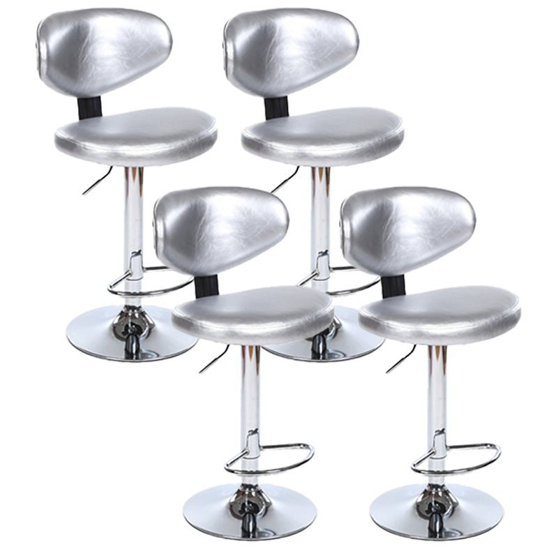 Taburetes escandinavos de cuero con altura ajustable, taburetes de bar giratorios plateados con respaldo bajo