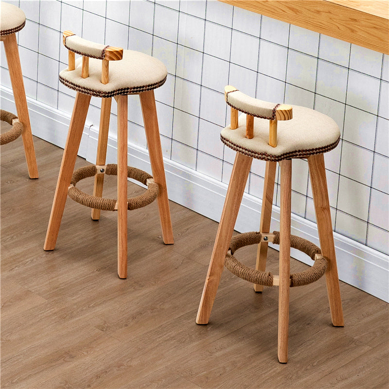 Taburetes escandinavos de madera natural para mostrador, taburetes de bar con respaldo bajo y reposapiés